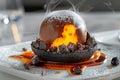 Molten chocolate lava cake with orange filling