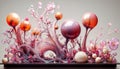 Molten Dance: Flowing Glass Spheres in Pink & Red Symphony, generative ai Royalty Free Stock Photo