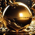 molten gold shaped like planet earth capturing a 3d effect suspended in darkness to enhance the bright globe, generative AI Royalty Free Stock Photo