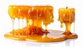 Molten Honey Drizzled on Stacked Cubes and Candle Isolated on White Royalty Free Stock Photo