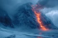 Molten Lava Flow on Rugged Terrain. Royalty Free Stock Photo