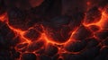 Molten lava flowing through cracks in hardened, dark rocks. Background Royalty Free Stock Photo