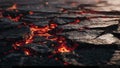 Molten Lava Flowing on Dark Stone Surface Royalty Free Stock Photo