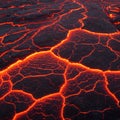 Molten lava flows on a volcanic surface, featuring bright orange Royalty Free Stock Photo