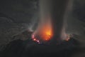 Molten lava glows in volcanic crater of Santiaguito Santa Maria Guatemala