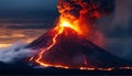 a molten lava magma volcano fire erupting view steam volcanic eruption hot smoke flames erupt flame flow surface Hawaii burn Royalty Free Stock Photo