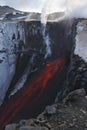 Molten lava and smoke of Eyjafjallajokull Fimmvorduhals Iceland Royalty Free Stock Photo