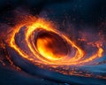 Molten metal flows in mesmerizing spiral, creating fiery spectacle