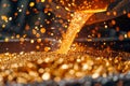 Molten Metal Pouring in Foundry, Industrial Steel Manufacturing Process with Sparks Flying Royalty Free Stock Photo