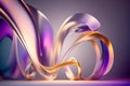 Molten metal purple glossy ribbons and stripes background. Liquid abstract shapes flow and swirl