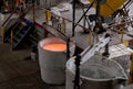 Molten raw aluminum in the bucket