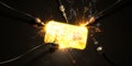 Molten steel block carved by lasers
