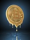 Molten virtual coin bitcoin on blue background