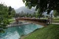 The beautiful pedestrian bridge that crosses the stream that flows into Lake Molveno.