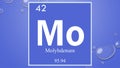 Molybdenum chemical element symbol on blue bubble background