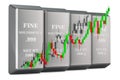Molybdenum ingots with candlestick chart, showing uptrend market. 3D rendering Royalty Free Stock Photo
