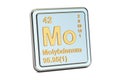 Molybdenum Mo, chemical element sign. 3D rendering