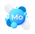 Molybdenum Mo element depiction with luminescent blue orbs for chemistry education