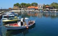 Molyvos Harbor with it`s fishing boats on the northern coast on Lesvos Island Greece Royalty Free Stock Photo