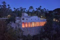 Moli del real with palm trees in the municipal park in Elche at night. Old 18th century mill. Royalty Free Stock Photo