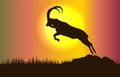 Mountain goat silhouette in gradient sunset background Royalty Free Stock Photo