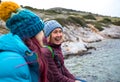 mom with adult daughter laughing for a walk Royalty Free Stock Photo