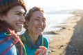 mom with adult daughter laughing for a walk Royalty Free Stock Photo