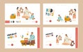 Mom with Baby Boy and Girl Landing Page Template Set. Nurse or Mother Female Character Playing with Kids in Playroom Royalty Free Stock Photo