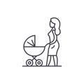 Mom with a baby carriage line icon concept. Mom with a baby carriage vector linear illustration, symbol, sign
