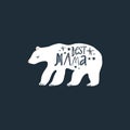 Mom and baby cartoon polar bear and handdrawn lettering inscription. Stylish poster or postcard. Vector Royalty Free Stock Photo