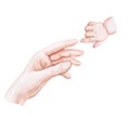 Mom and baby. Hands of mother and child. Motherhood. Happy family maternity concept Hand drawn. Watercolor illustration. Newborn Royalty Free Stock Photo