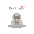 Mom and baby manatee. Mother`s day card.