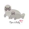 Mom and baby manatee. Mother`s day card.