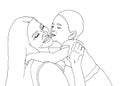 Mom and baby.Mothers Day, March 8. Mother hold son.Child kisses mother. Hand draw vector illustration