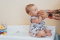 Mom and baby playing with toys. Royalty Free Stock Photo