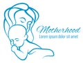 Mom and baby portrait, mothers care and love motherhood outline silhouettes vector concept