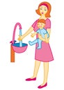 Mom and baby wash their hands character vector