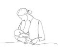 Mom breastfeeds a newborn one line art. Continuous line drawing of newborn, motherhood, family, love, child