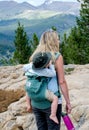 Mom and child backpacking in the rockies