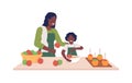 Mom with child cook semi flat color vector characters Royalty Free Stock Photo