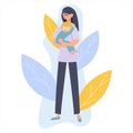 Mom and child. Mothers Day. A young loving mother hugs her child. The concept of experience, caring for a baby. Greeting