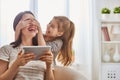 Mom and child with tablet Royalty Free Stock Photo