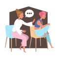 Mom Comforting Daughter Supporting and Talking of Problem Sitting on Chair Vector Illustration