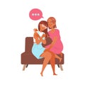Mom Comforting Daughter Supporting and Talking of Problem Sitting on Sofa Vector Illustration