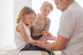 Mom and little boy during vaccinations at the pediatrician`s Royalty Free Stock Photo