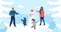 Mom and Dad with Kids Enjoy Winter Fun Together