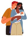 Father and mother looking at newborn child vector