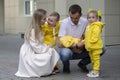 Mom and dad show the children a newborn baby Royalty Free Stock Photo