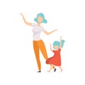 Mom and daughter dancing and having fun vector Illustration on a white background