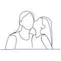 Mom and daughter. Daughter kissing her mother continues line art style. Mother`s day concept.. Vector illustration